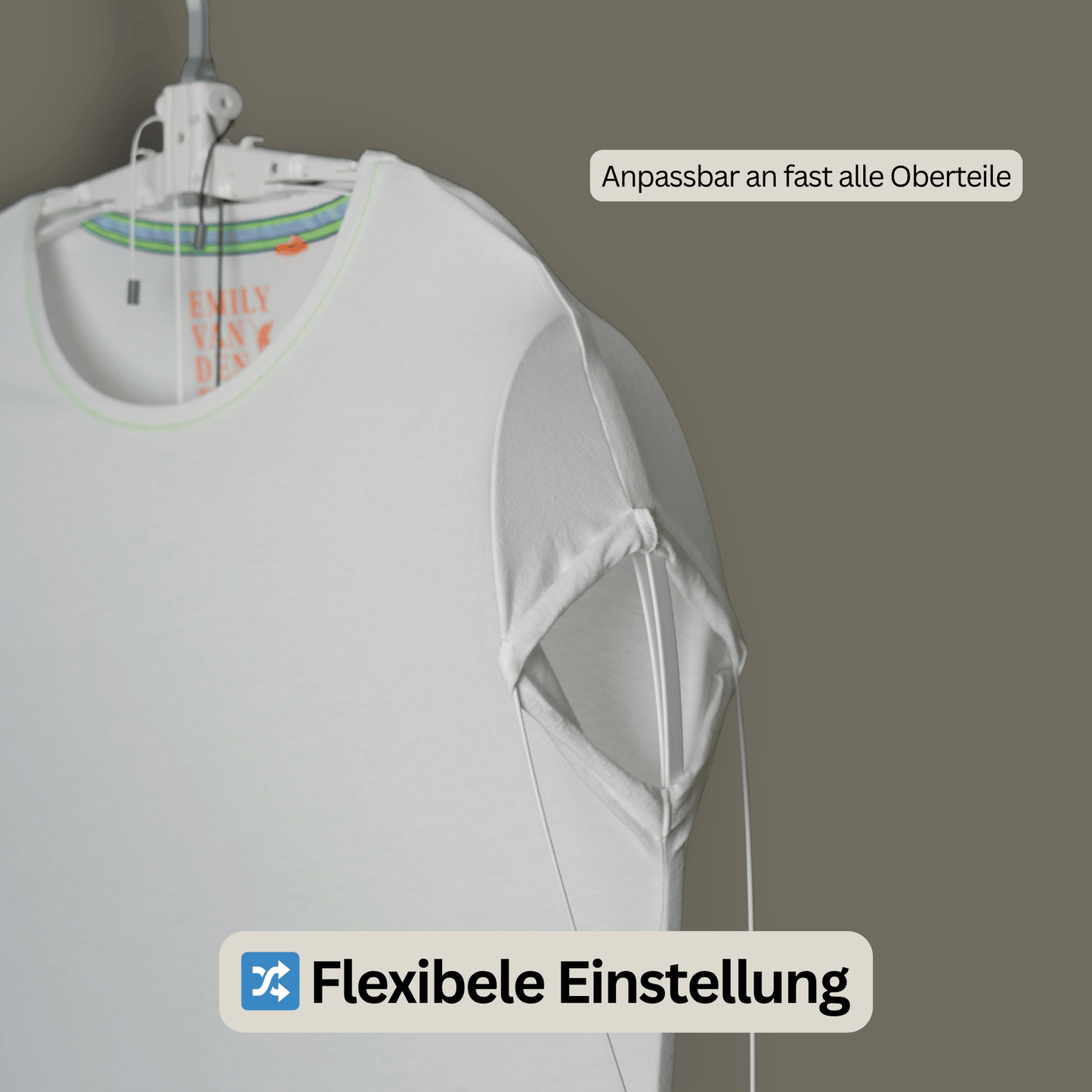 Bügel ESEL® Bügelhilfe an T-Shirt angepasst – flexibel einstellbar für verschiedene Oberteile