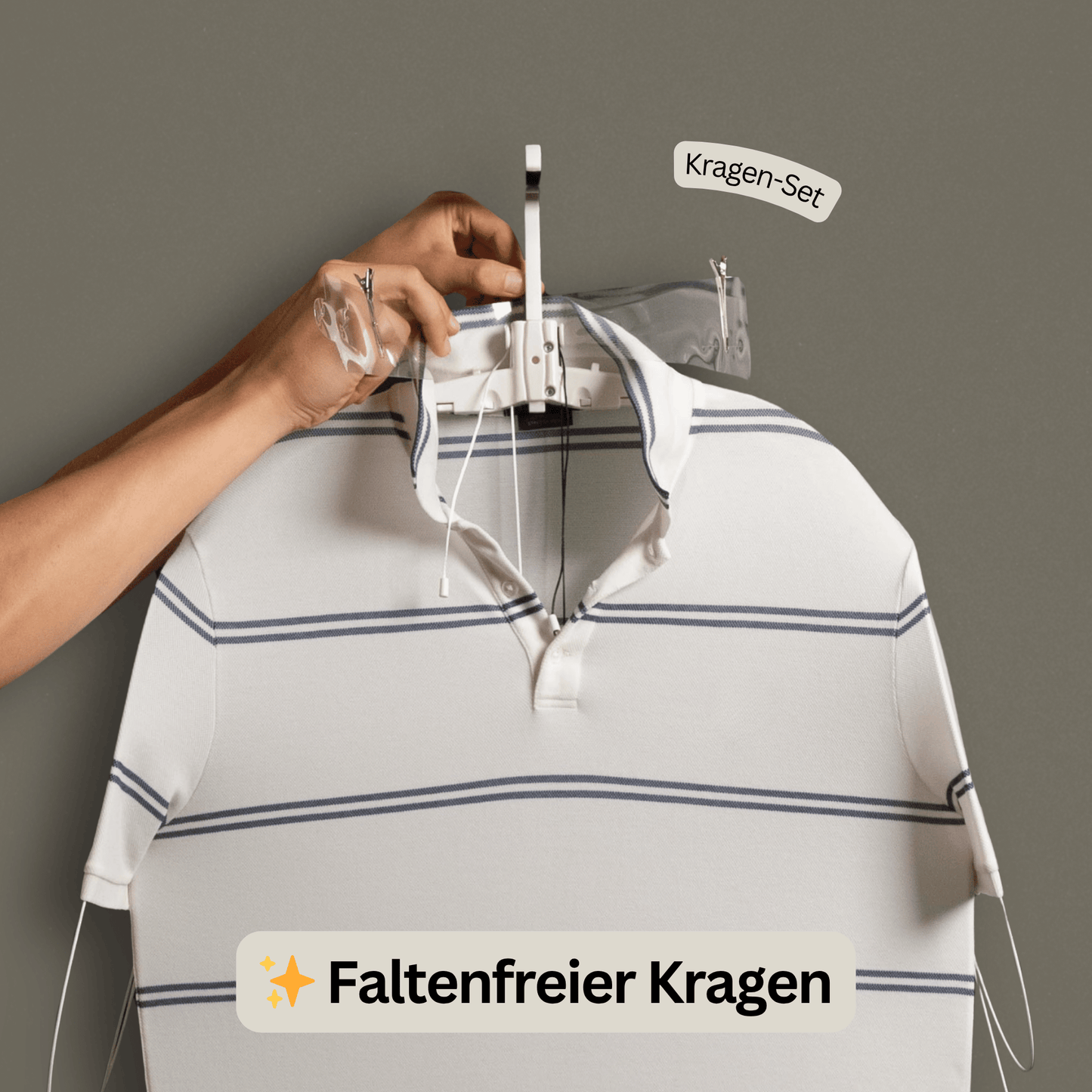 Faltenfreier Hemdkragen dank ESEL® Kragen-Set – stromfrei trocknen mit Spannsystem