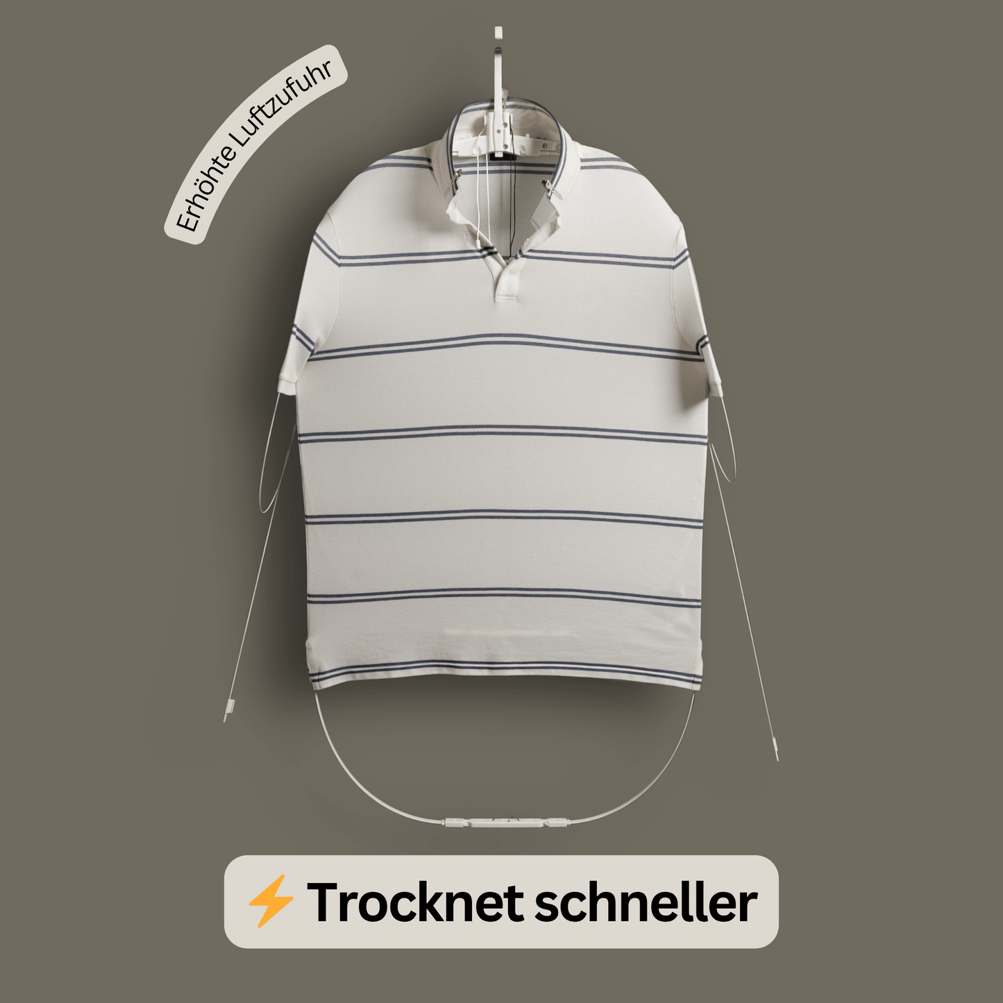 Hemd trocknet schneller auf dem Bügel ESEL® – stromfreie Innovation von ESEL® als Bügelpuppe-Alternative für effizientes Trocknen und Glätten