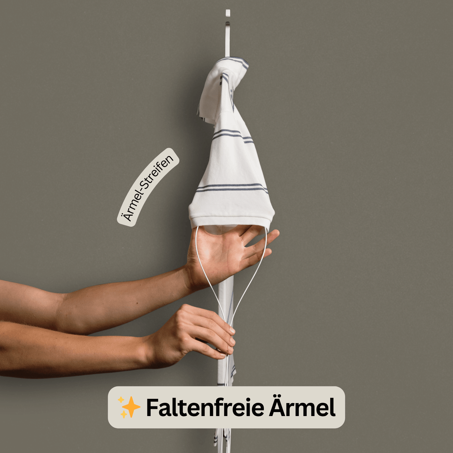 Hemdärmel werden mit den Bügel ESEL Ärmel-Streifen faltenfrei getrocknet – ganz ohne Bügeleisen