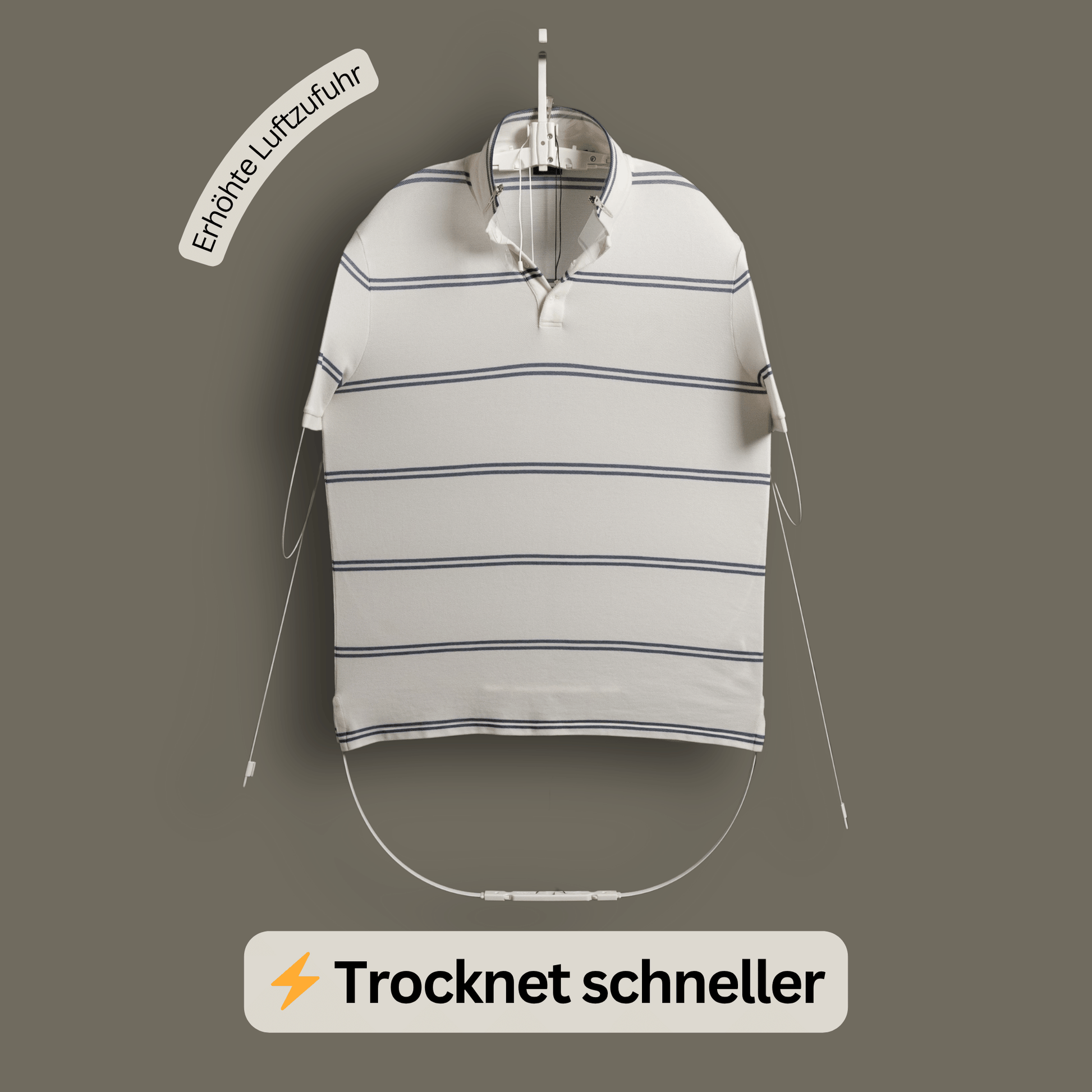 Hemd trocknet schneller auf dem Bügel ESEL® – stromfreie Innovation von ESEL® als Bügelpuppe-Alternative für effizientes Trocknen und Glätten